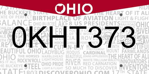 0KHT373 Ohio License Plate