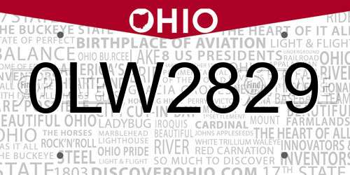 0LW2829 Ohio License Plate