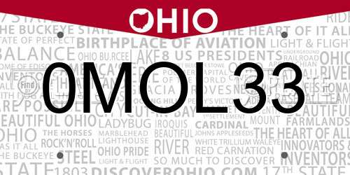 0MOL33 Ohio License Plate