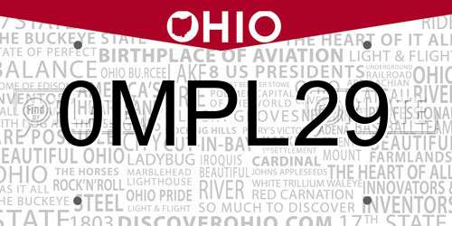 0MPL29 Ohio License Plate