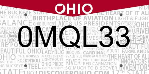 0MQL33 Ohio License Plate