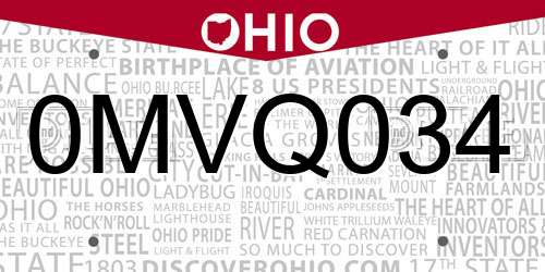0MVQ034 Ohio License Plate