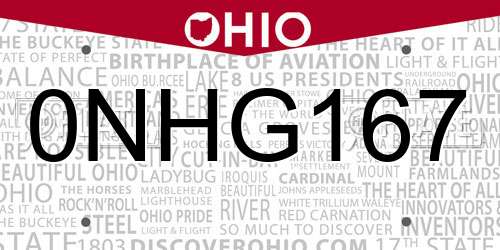 0NHG167 Ohio License Plate