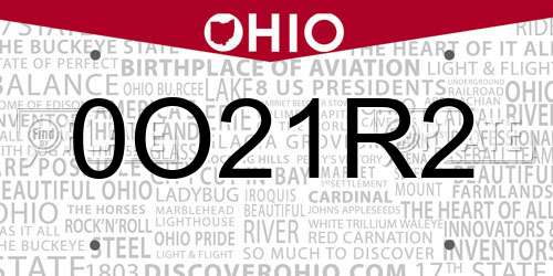 0O21R2 Ohio License Plate