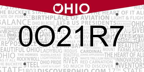 0O21R7 Ohio License Plate