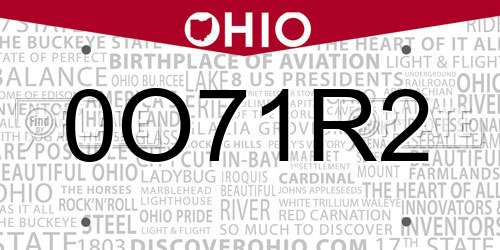 0O71R2 Ohio License Plate
