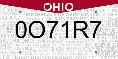 0O71R7 Ohio License Plate