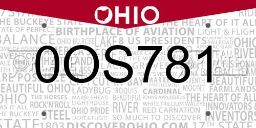0OS781 Ohio License Plate