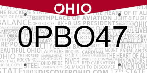 0PBO47 Ohio License Plate