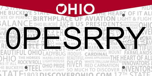 0PESRRY Ohio License Plate