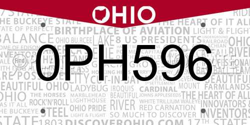 0PH596 Ohio License Plate