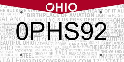 0PHS92 Ohio License Plate