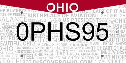 0PHS95 Ohio License Plate