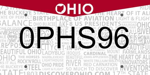 0PHS96 Ohio License Plate