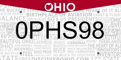 0PHS98 Ohio License Plate