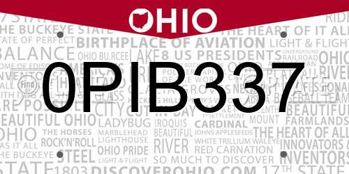 0PIB337 Ohio License Plate