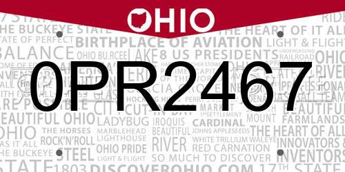 0PR2467 Ohio License Plate