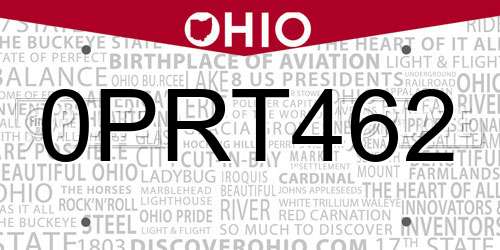 0PRT462 Ohio License Plate