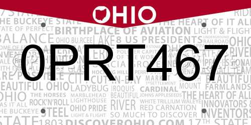 0PRT467 Ohio License Plate