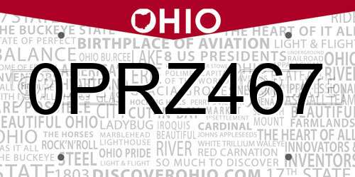 0PRZ467 Ohio License Plate