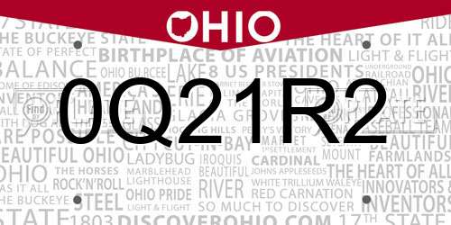 0Q21R2 Ohio License Plate