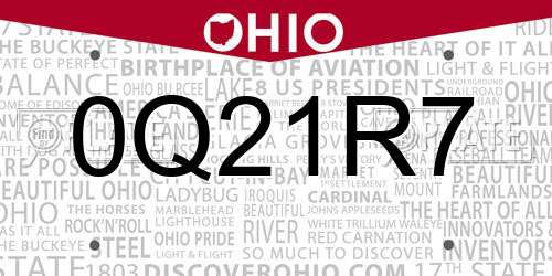 0Q21R7 Ohio License Plate