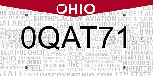 0QAT71 Ohio License Plate