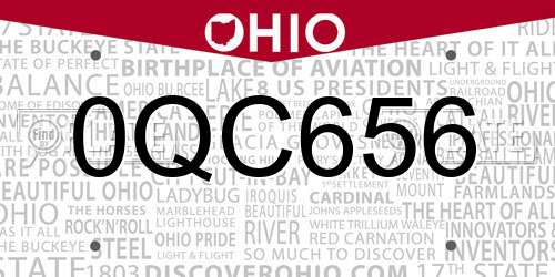 0QC656 Ohio License Plate
