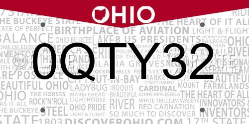 0QTY32 Ohio License Plate