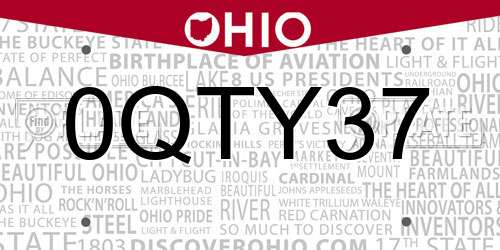 0QTY37 Ohio License Plate