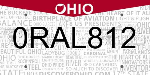 0RAL812 Ohio License Plate