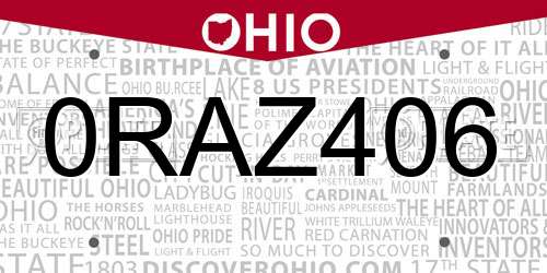 0RAZ406 Ohio License Plate