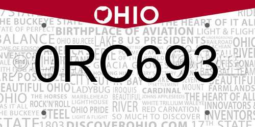 0RC693 Ohio License Plate