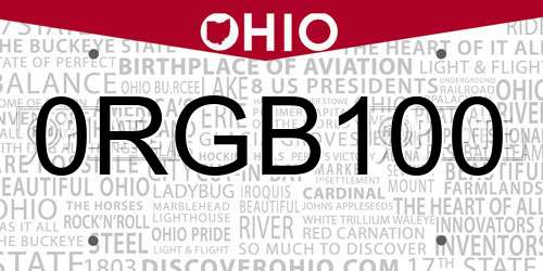 0RGB100 Ohio License Plate