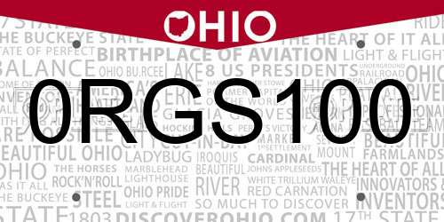 0RGS100 Ohio License Plate