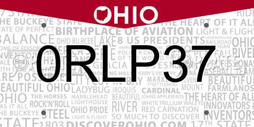 0RLP37 Ohio License Plate