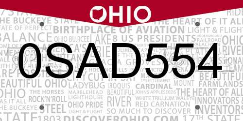 0SAD554 Ohio License Plate
