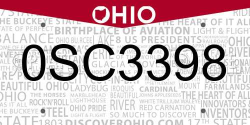 0SC3398 Ohio License Plate