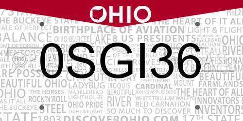 0SGI36 Ohio License Plate