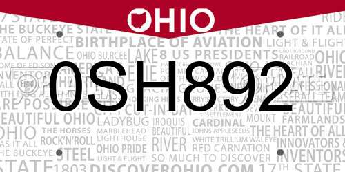 0SH892 Ohio License Plate