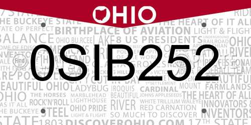 0SIB252 Ohio License Plate