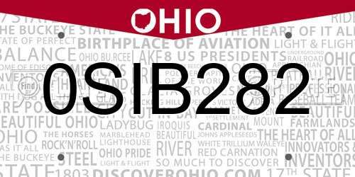 0SIB282 Ohio License Plate
