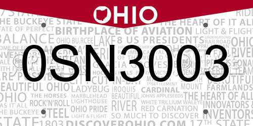 0SN3003 Ohio License Plate