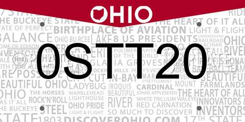 0STT20 Ohio License Plate