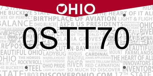 0STT70 Ohio License Plate