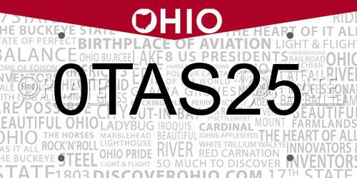 0TAS25 Ohio License Plate