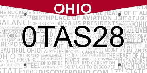 0TAS28 Ohio License Plate