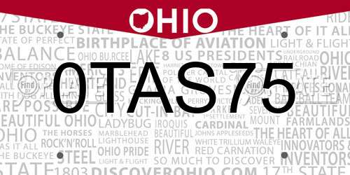 0TAS75 Ohio License Plate