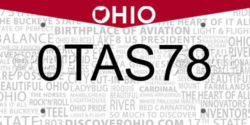 0TAS78 Ohio License Plate