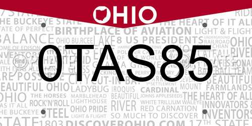 0TAS85 Ohio License Plate